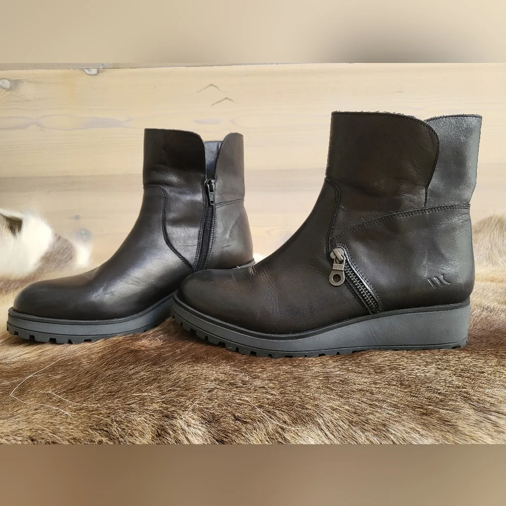 EUC Lumberjack Leather Moto Boots Wedge Heel size 39